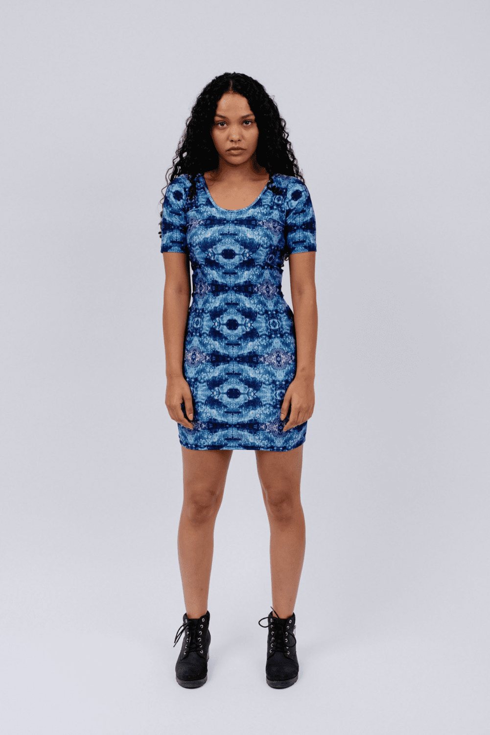 Blue Abstract Print Mini Dress - Jamii