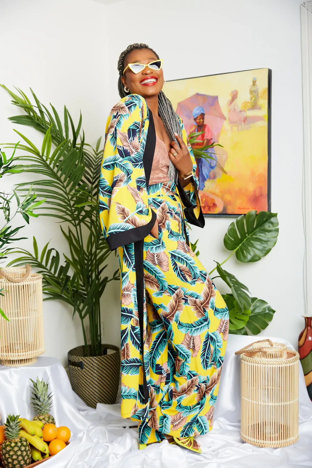 Tropical Crepe Print Palazzo Trouser (Matching Kimono Sold